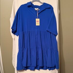 metro Royal Blue Button-Down Women's tiered Dress